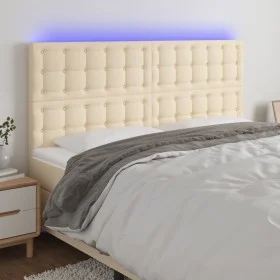 Headboard with LED lights cream fabric 200x5x118/128 cm by , Headboards and footboards - Ref: Foro24-3122885, Price: 139,38 €...
