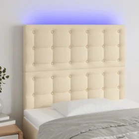 Headboard with LED lights cream fabric 100x5x118/128 cm by , Headboards and footboards - Ref: Foro24-3122853, Price: 82,47 €,...
