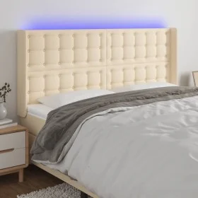 Cream fabric headboard with LED 203x16x118/128 cm by , Headboards and footboards - Ref: Foro24-3124509, Price: 147,55 €, Disc...