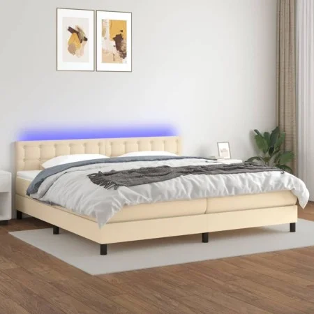 Box spring bed mattress and LED lights cream fabric 200x200 cm by , Beds and slatted bases - Ref: Foro24-3133506, Price: 557,...