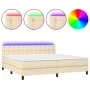 Box spring bed mattress and LED lights cream fabric 200x200 cm by , Beds and slatted bases - Ref: Foro24-3133506, Price: 557,...