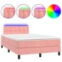Box spring bed with mattress and LED pink velvet 120x200 cm by , Beds and slatted bases - Ref: Foro24-3134638, Price: 374,94 ...