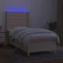Box spring bed mattress and LED lights cream fabric 100x200 cm by , Beds and slatted bases - Ref: Foro24-3139178, Price: 360,...