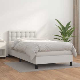 Cama box spring con colchón cuero sintético blanco 100x200 cm