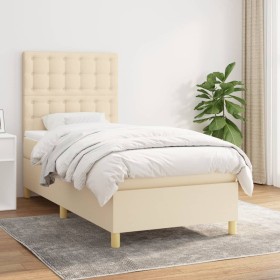 Cama box spring con colchón tela color crema 100x200 cm de , Camas y somieres - Ref: Foro24-3142638, Precio: 347,00 €, Descue...