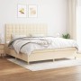 Cama box spring con colchón tela color crema 200x200 cm de , Camas y somieres - Ref: Foro24-3142686, Precio: 598,67 €