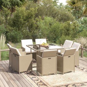 Set comedor de jardín 9 pzas con cojines ratán sintético beige en Conjuntos de jardín | Comprar online en Foro24