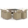 Set comedor de jardín 9 pzas con cojines ratán sintético beige