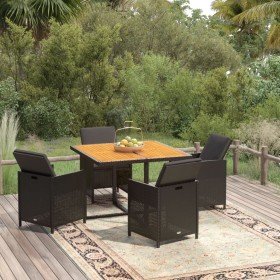 Set comedor de jardín 5 pzas con cojines ratán sintético negro