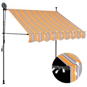 Toldo manual retráctil con LED amarillo y azul 150 cm Toldo manual retráctil con LED amarillo y azul 150 cm