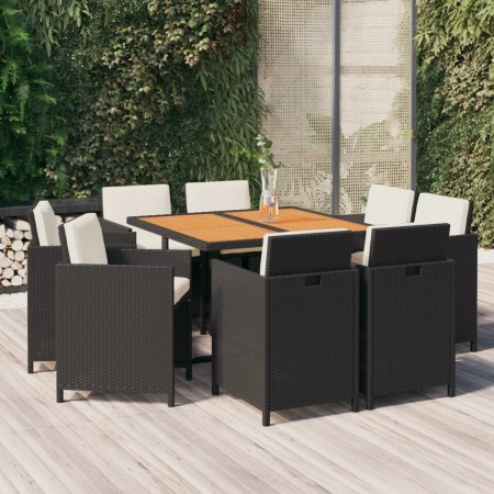 Set de comedor de jardín 9 pzas y cojines ratán sintético negro en Conjuntos de jardín | Comprar online en Foro24