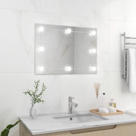 Espejo de pared sin marco con luces LED rectangular de vidrio