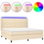 Box spring bed mattress and LED lights cream fabric 200x200 cm by , Beds and slatted bases - Ref: Foro24-3138666, Price: 621,...