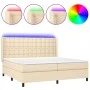 Box spring bed mattress and LED lights cream fabric 200x200 cm by , Beds and slatted bases - Ref: Foro24-3138666, Price: 654,...