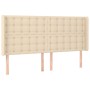 Cama box spring colchón y luces LED tela crema 200x200 cm de , Camas y somieres - Ref: Foro24-3138666, Precio: 621,59 €, Desc...