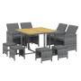 Set comedor jardín 9 pzas y cojines ratán sintético gris