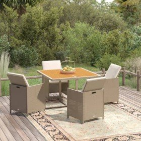Set comedor de jardín 5 pzas con cojines ratán sintético beige