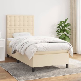 Box spring bed with cream fabric mattress 100x200 cm by , Beds and slatted bases - Ref: Foro24-3142078, Price: 326,93 €, Disc...