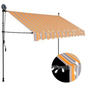 Toldo retráctil manual con LED amarillo y azul 300 cm Toldo retráctil manual con LED amarillo y azul 300 cm