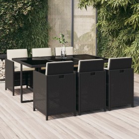 Set de comedor de jardín 7 pzas y cojines ratán sintético negro