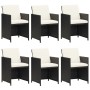 Set de comedor de jardín 7 pzas y cojines ratán sintético negro