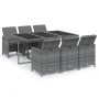 Set comedor jardín 7 pzas y cojines ratán sintético gris
