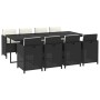Set de comedor de jardín 9 pzas y cojines ratán sintético negro