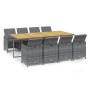 Set comedor jardín 9 pzas y cojines ratán sintético gris