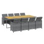 Set comedor jardín 9 pzas y cojines ratán sintético gris