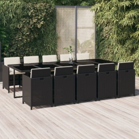 Set de comedor jardín 11 pzas con cojines ratán sintético negro