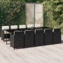 Set de comedor jardín 11 pzas con cojines ratán sintético negro
