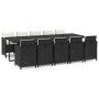 Set de comedor jardín 11 pzas con cojines ratán sintético negro