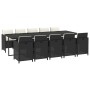 Set de comedor jardín 11 pzas con cojines ratán sintético negro