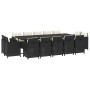 Set comedor jardín 15 pzas y cojines ratán sintético negro