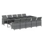 Set comedor jardín 11 pzas con cojines ratán sintético gris