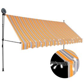 Toldo retráctil manual con LED amarillo y azul 350 cm Toldo retráctil manual con LED amarillo y azul 350 cm