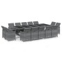 Set comedor jardín 15 pzas y cojines ratán sintético gris