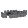 Set comedor jardín 15 pzas y cojines ratán sintético gris
