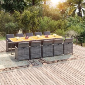 Set de comedor de jardín 11 pzas y cojines ratán sintético gris