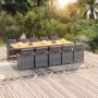 Set de comedor de jardín 11 pzas y cojines ratán sintético gris