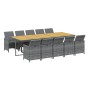 Set de comedor de jardín 11 pzas y cojines ratán sintético gris