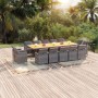 Set comedor jardín 15 pzas y cojines ratán sintético gris
