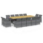 Set comedor jardín 15 pzas y cojines ratán sintético gris