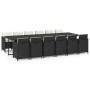 Set comedor de jardín 13 pzas con cojines ratán sintético negro