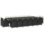 Set comedor de jardín 17 pzas con cojines ratán sintético negro