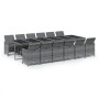 Set comedor jardín 13 pzas con cojines ratán sintético gris