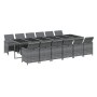 Set comedor jardín 13 pzas con cojines ratán sintético gris