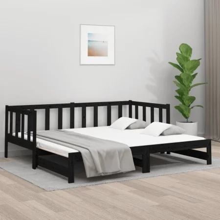 Sofá cama extraíble madera maciza de pino negro 2x(90x190) cm de , Camas y somieres - Ref: Foro24-814668, Precio: 176,76 €, D...