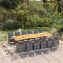 Set de comedor jardín 13 pzas con cojines ratán sintético gris