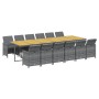Set de comedor jardín 13 pzas con cojines ratán sintético gris